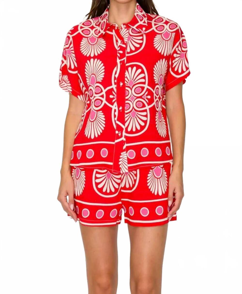 NEW MEET ME IN SANTORINI festival medallion top & short set in red